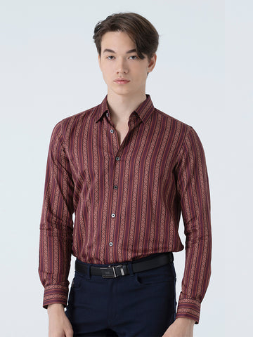 DAKS เสื้อเชิ้ต ผู้ชาย แขนยาว Smart Fit สีแดงเข้ม