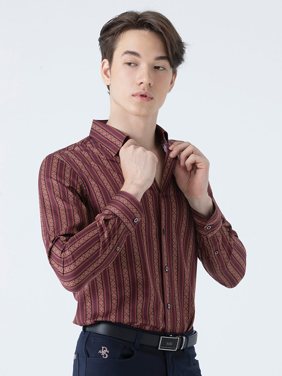 DAKS เสื้อเชิ้ต ผู้ชาย แขนยาว Smart Fit สีแดงเข้ม