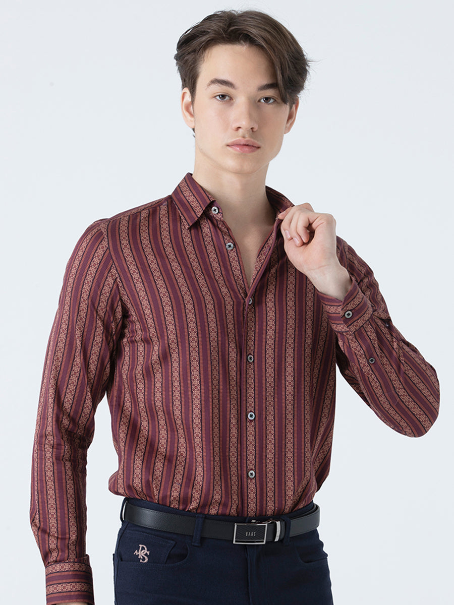 DAKS เสื้อเชิ้ต ผู้ชาย แขนยาว Smart Fit สีแดงเข้ม