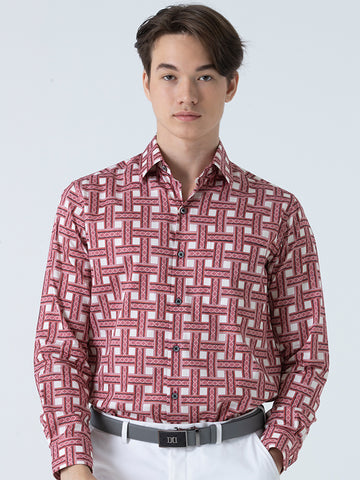 DAKS เสื้อเชิ้ต ผู้ชาย แขนยาว ลายเชค Smart Fit สีชมพู