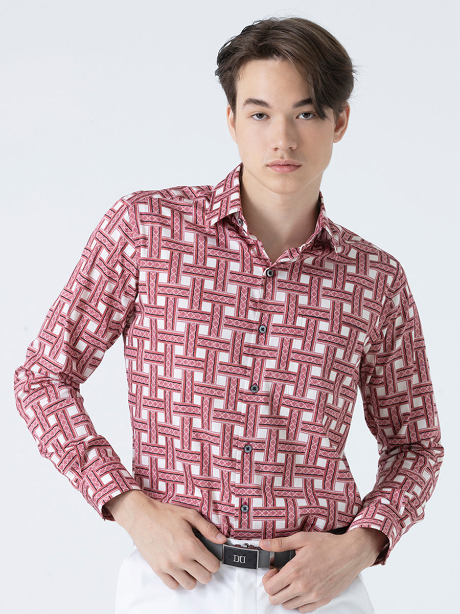 DAKS เสื้อเชิ้ต ผู้ชาย แขนยาว ลายเชค Smart Fit สีชมพู