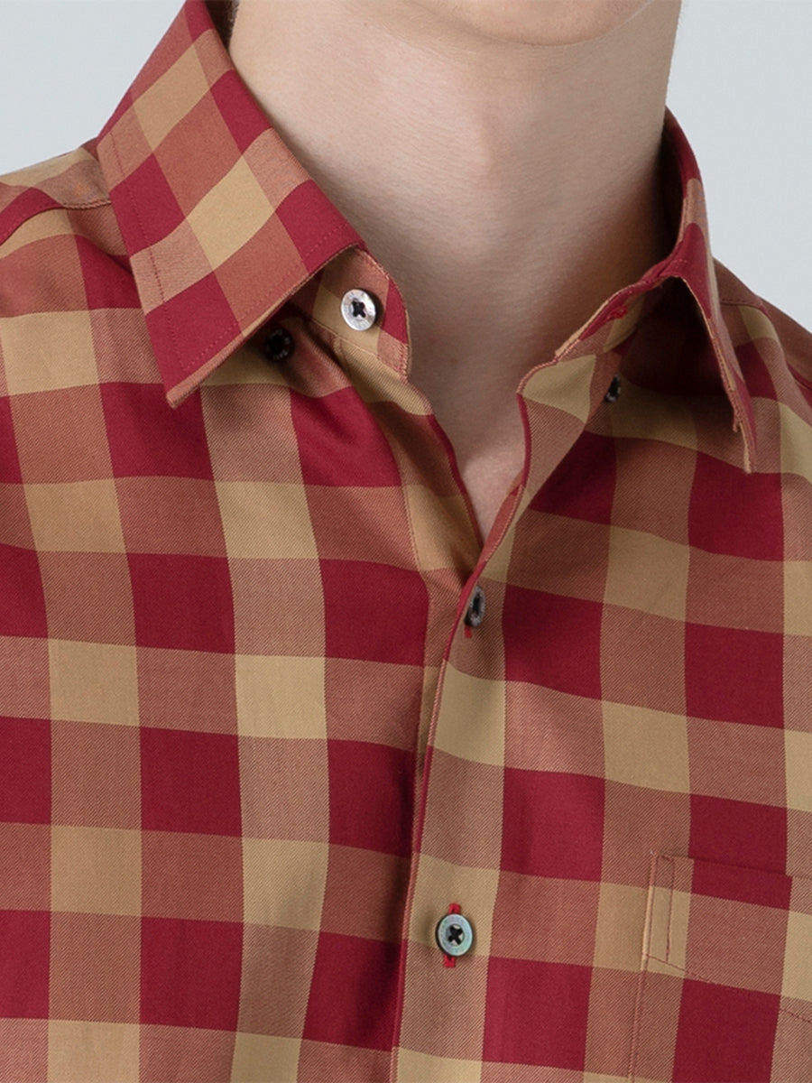 DAKS เสื้อเชิ้ต ผู้ชาย แขนยาว ลายเชค Regular Fit สีแดง