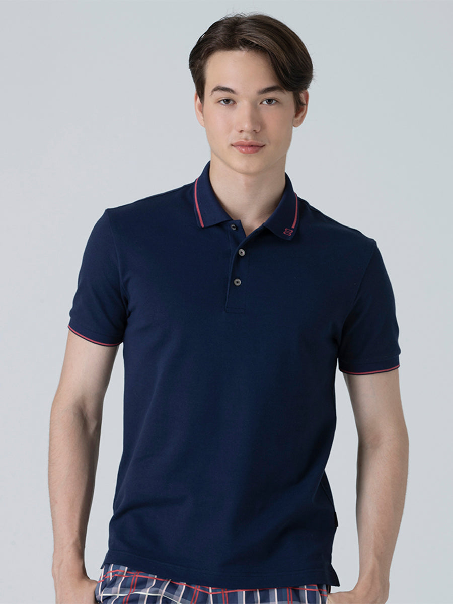 DAKS เสื้อโปโล ผู้ชาย แขนสั้น ทรง Slim Fit สีน้ำเงิน