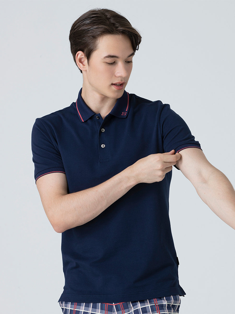 DAKS เสื้อโปโล ผู้ชาย แขนสั้น ทรง Slim Fit สีน้ำเงิน