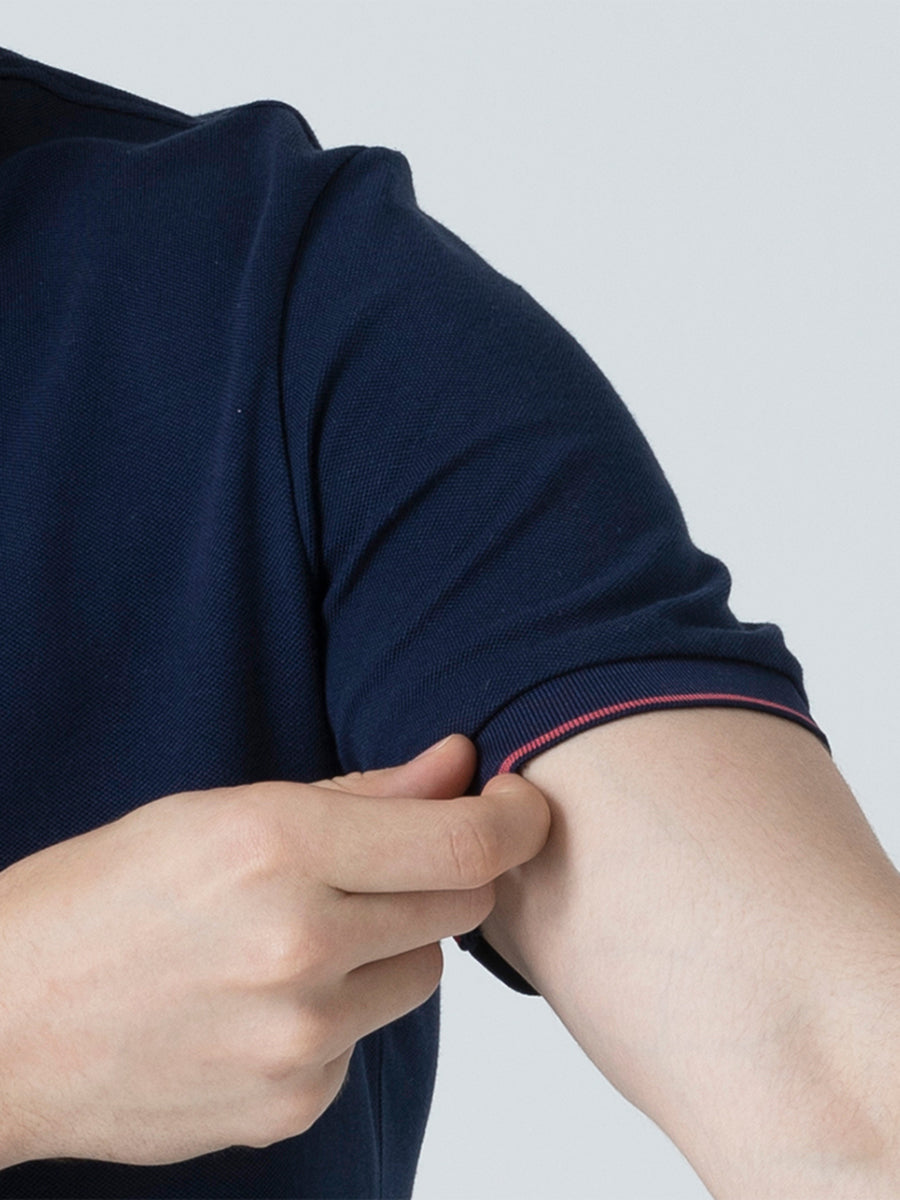 DAKS เสื้อโปโล ผู้ชาย แขนสั้น ทรง Slim Fit สีน้ำเงิน