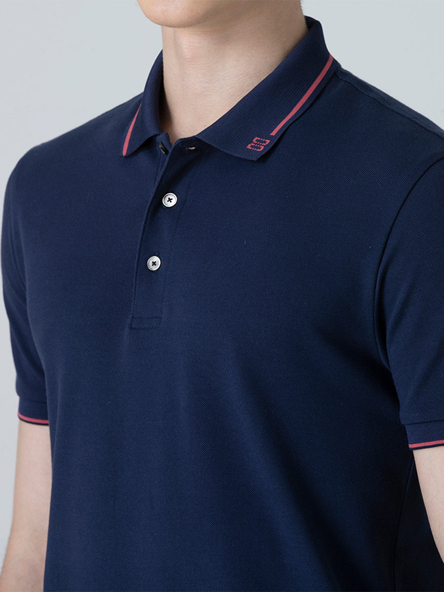 DAKS เสื้อโปโล ผู้ชาย แขนสั้น ทรง Slim Fit สีน้ำเงิน