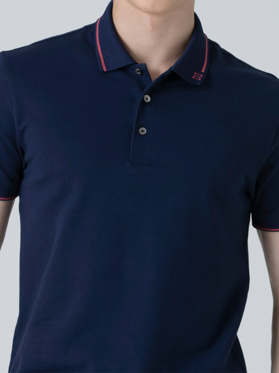 DAKS เสื้อโปโล ผู้ชาย แขนสั้น ทรง Slim Fit สีน้ำเงิน