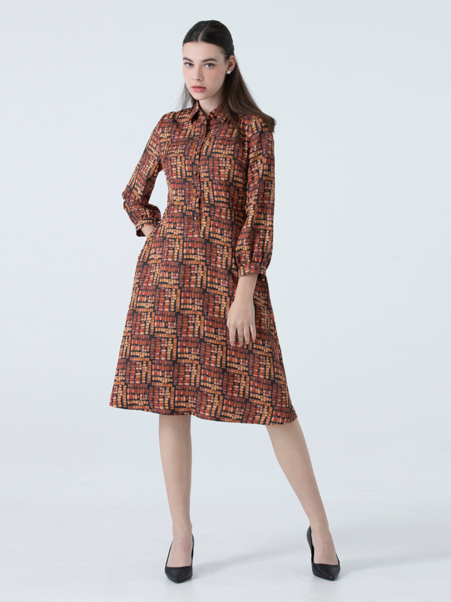 DAKS ชุดเดรส ผู้หญิง แขนยาว ทรง Regular Fit สีน้ำตาล