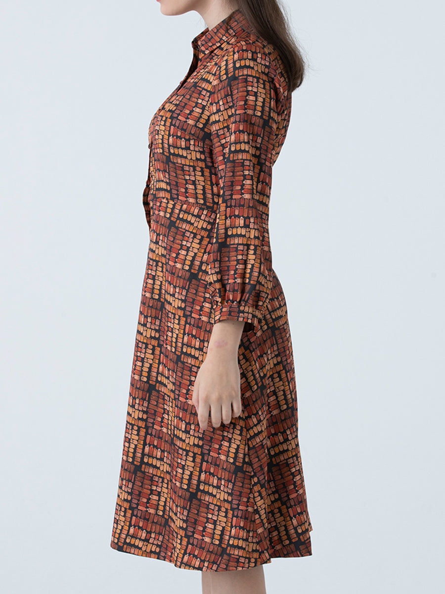 DAKS ชุดเดรส ผู้หญิง แขนยาว ทรง Regular Fit สีน้ำตาล