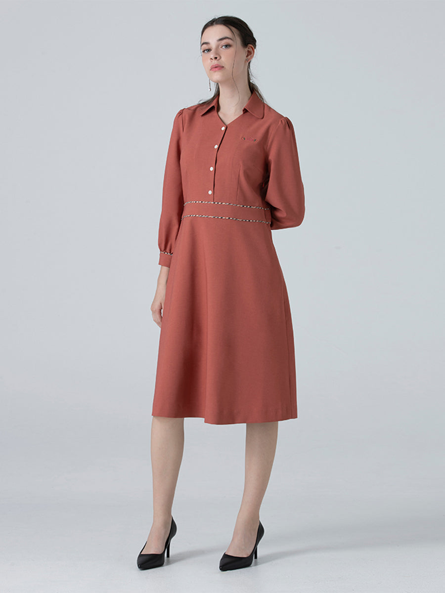 DAKS ชุดเดรส ผู้หญิง แขนยาว ทรง Regular Fit สีชมพู