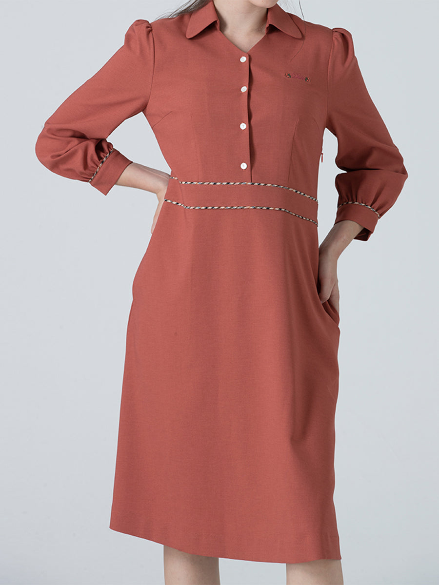 DAKS ชุดเดรส ผู้หญิง แขนยาว ทรง Regular Fit สีชมพู