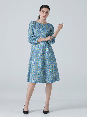 DAKS ชุดเดรส ผู้หญิง แขนยาว ทรง Regular Fit สีฟ้าอ่อน