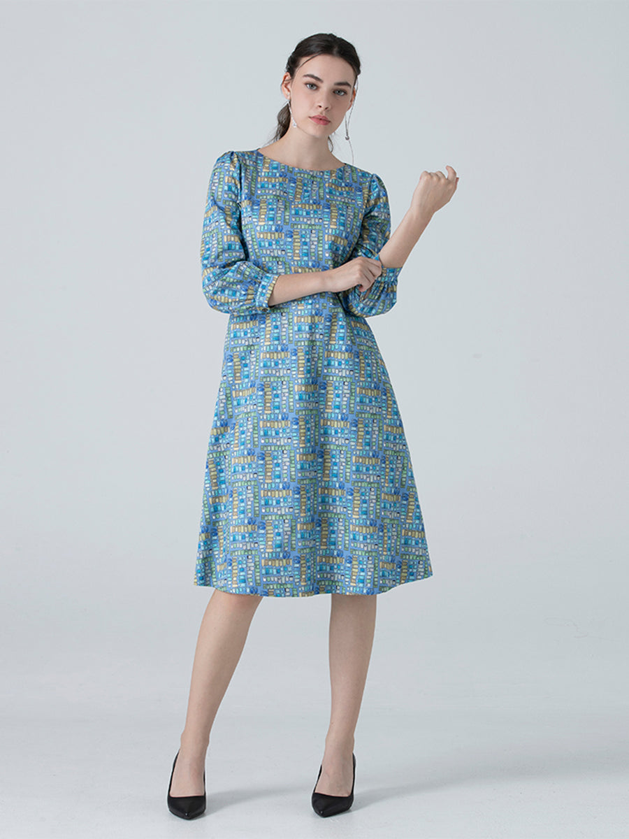 DAKS ชุดเดรส ผู้หญิง แขนยาว ทรง Regular Fit สีฟ้าอ่อน