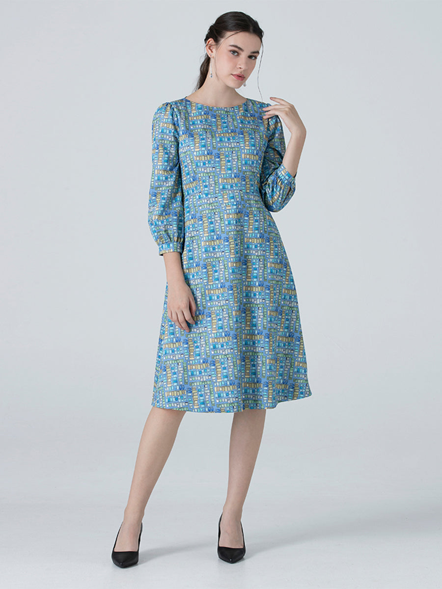 DAKS ชุดเดรส ผู้หญิง แขนยาว ทรง Regular Fit สีฟ้าอ่อน