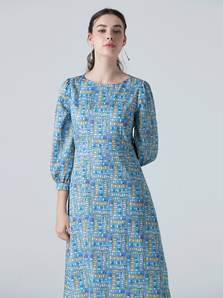 DAKS ชุดเดรส ผู้หญิง แขนยาว ทรง Regular Fit สีฟ้าอ่อน