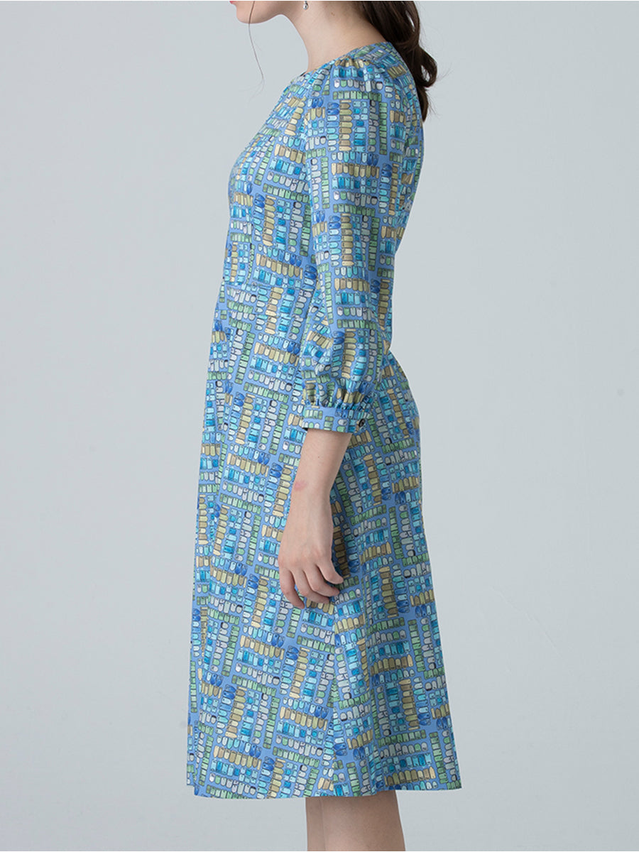 DAKS ชุดเดรส ผู้หญิง แขนยาว ทรง Regular Fit สีฟ้าอ่อน