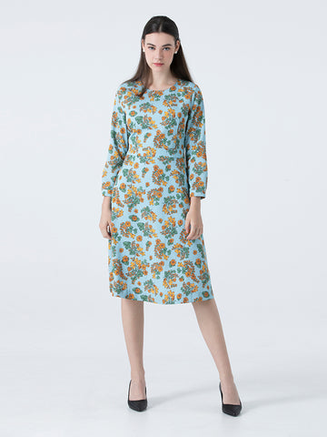 DAKS ชุดเดรส ผู้หญิง แขนยาว ทรง Regular Fit สีฟ้า