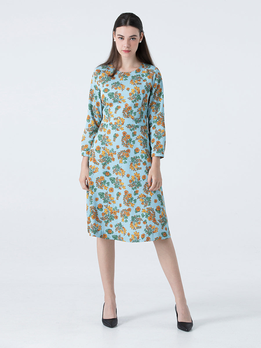 DAKS ชุดเดรส ผู้หญิง แขนยาว ทรง Regular Fit สีฟ้า