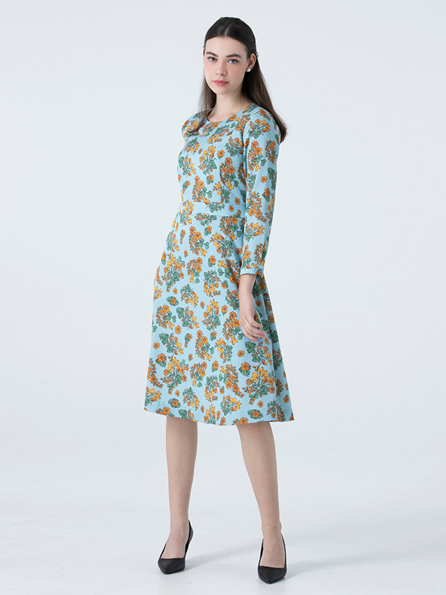 DAKS ชุดเดรส ผู้หญิง แขนยาว ทรง Regular Fit สีฟ้า