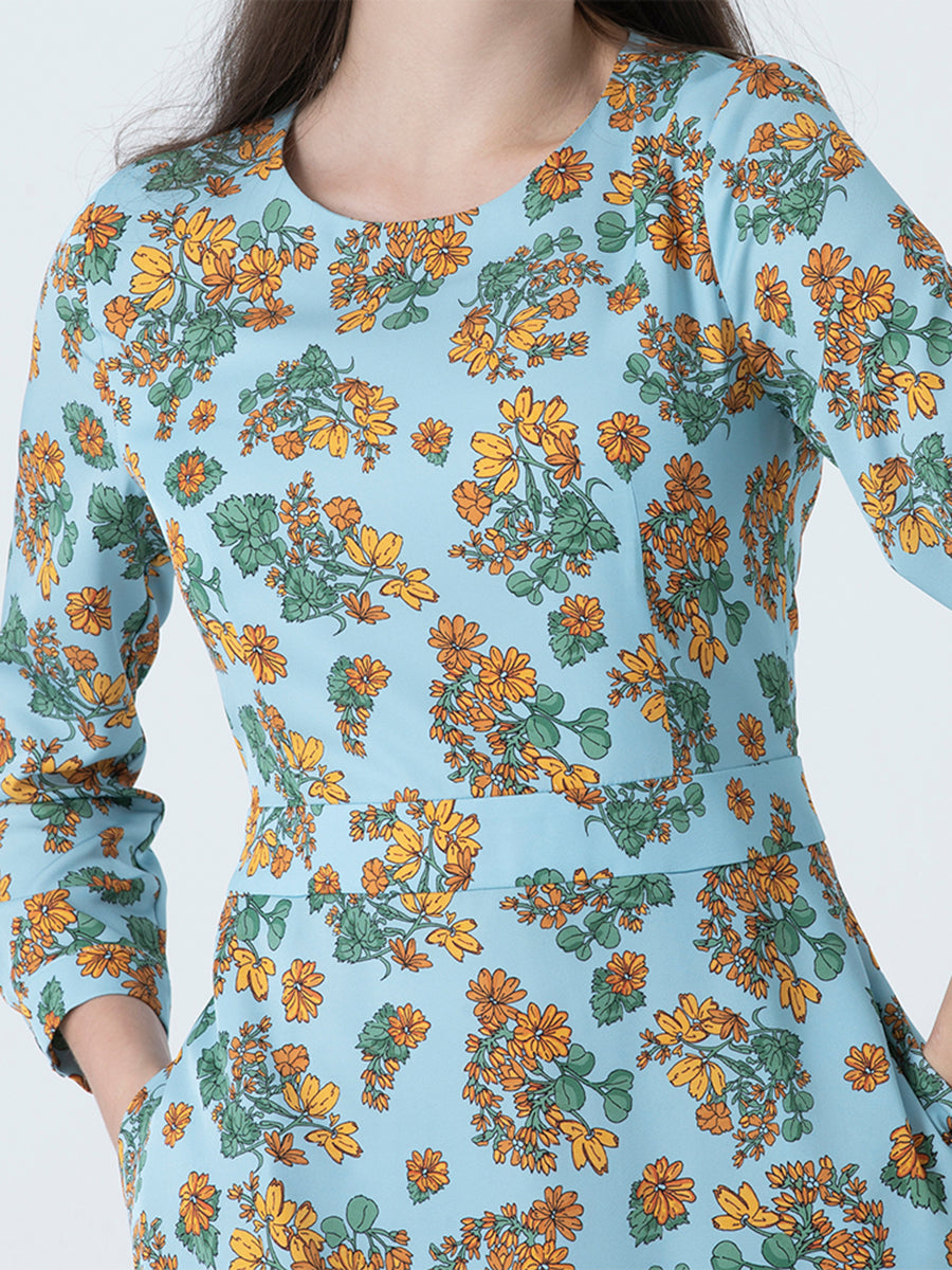 DAKS ชุดเดรส ผู้หญิง แขนยาว ทรง Regular Fit สีฟ้า