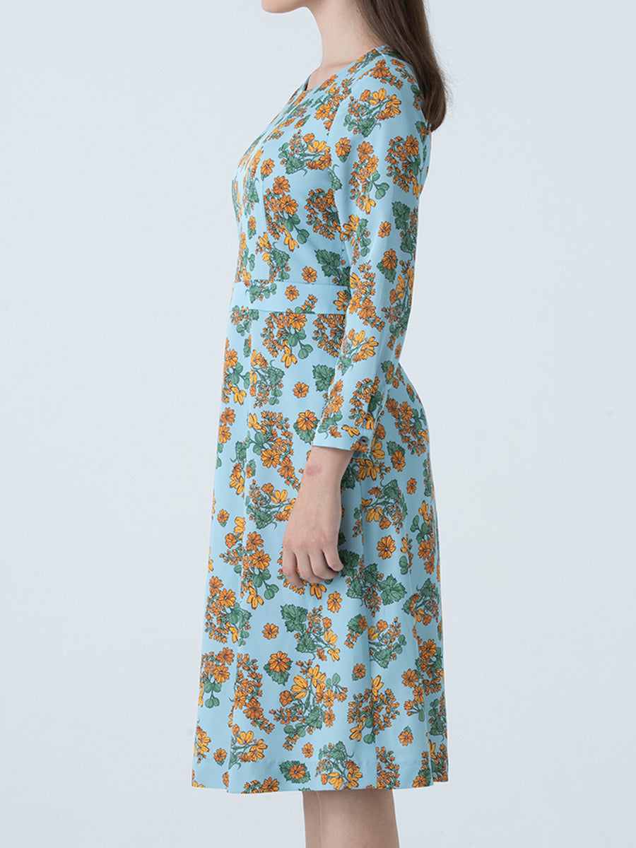 DAKS ชุดเดรส ผู้หญิง แขนยาว ทรง Regular Fit สีฟ้า