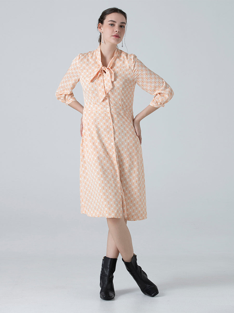 DAKS ชุดเดรส ผู้หญิง แขนยาว ทรง Regular Fit สีส้ม