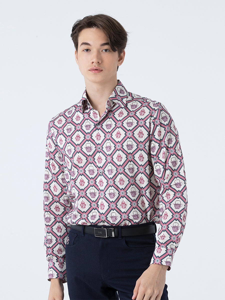 DAKS เสื้อเชิ้ต ผู้ชาย แขนยาว ทรง Smart Fit สีชมพู