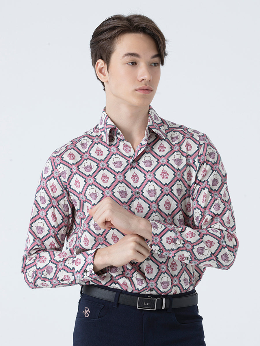 DAKS เสื้อเชิ้ต ผู้ชาย แขนยาว ทรง Smart Fit สีชมพู