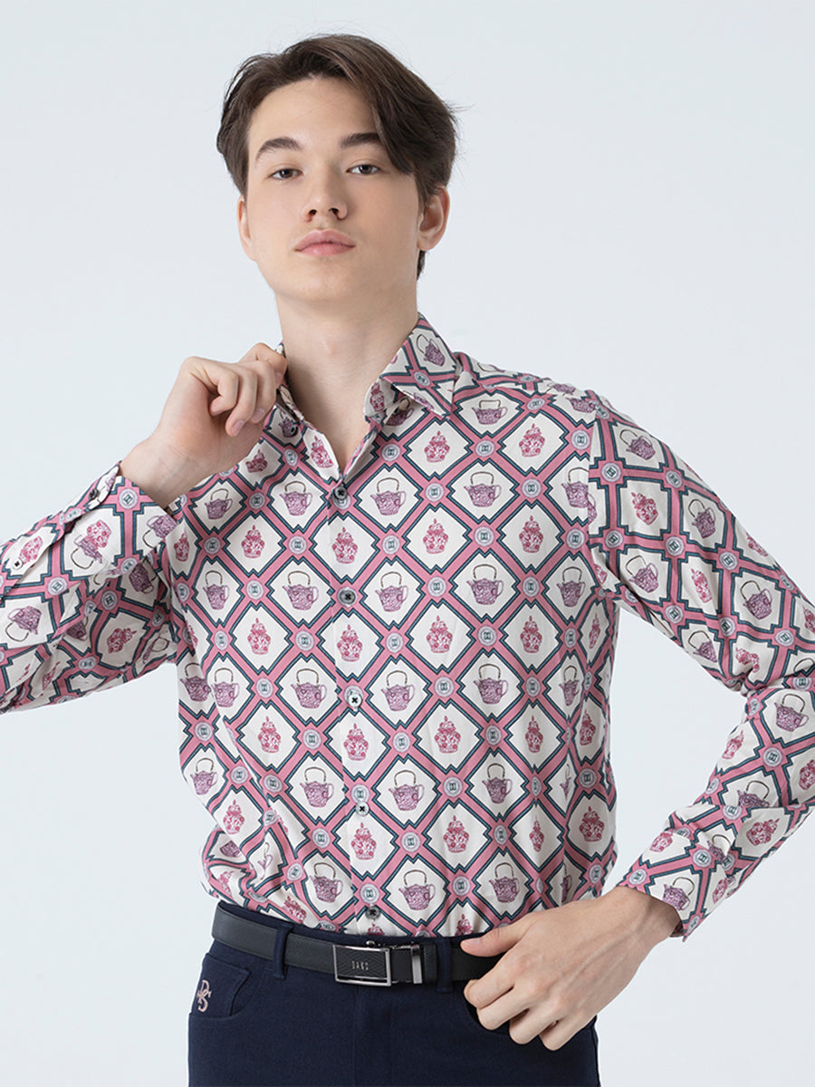 DAKS เสื้อเชิ้ต ผู้ชาย แขนยาว ทรง Smart Fit สีชมพู