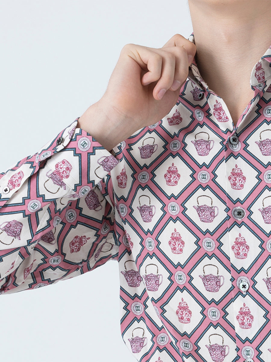 DAKS เสื้อเชิ้ต ผู้ชาย แขนยาว ทรง Smart Fit สีชมพู