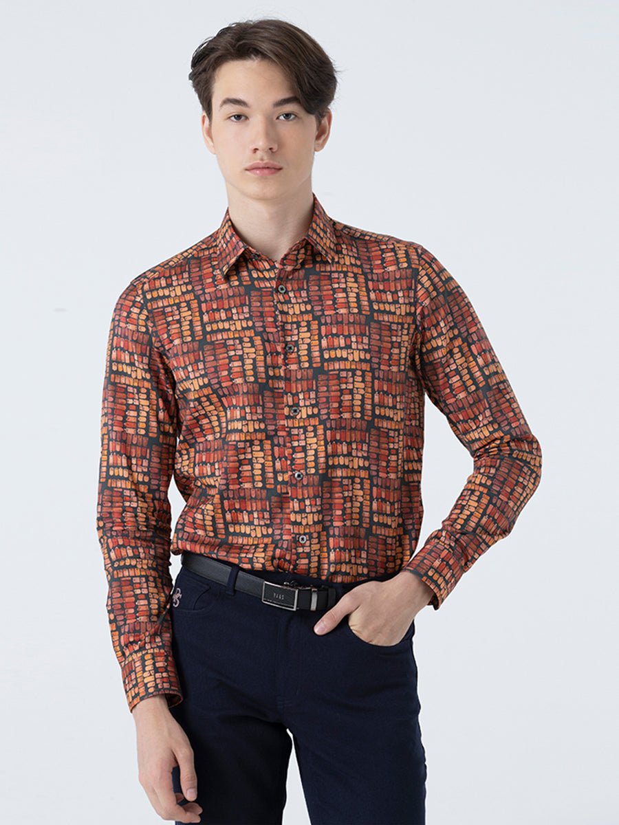 DAKS เสื้อเชิ้ต ผู้ชาย แขนยาว ทรง Smart Fit สีน้ำตาล
