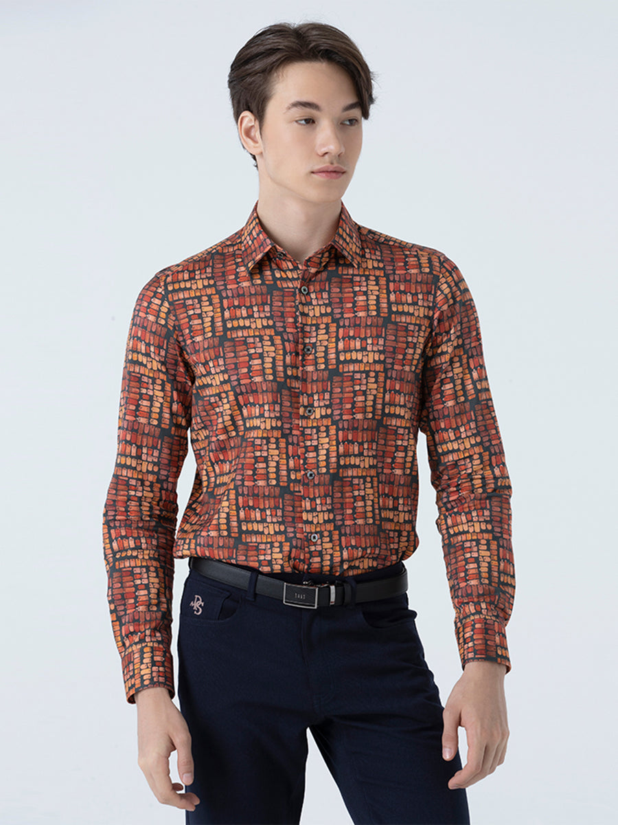 DAKS เสื้อเชิ้ต ผู้ชาย แขนยาว ทรง Smart Fit สีน้ำตาล