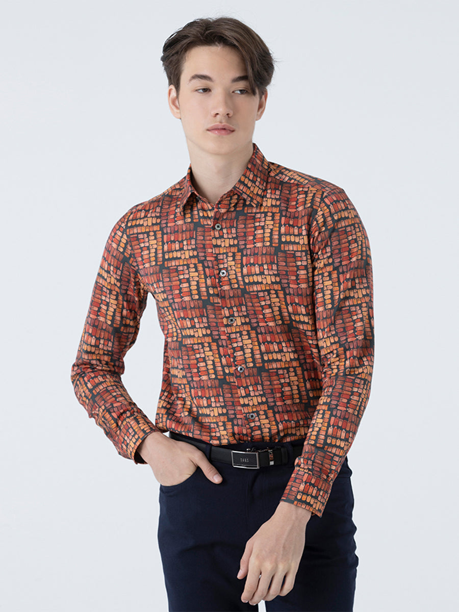 DAKS เสื้อเชิ้ต ผู้ชาย แขนยาว ทรง Smart Fit สีน้ำตาล