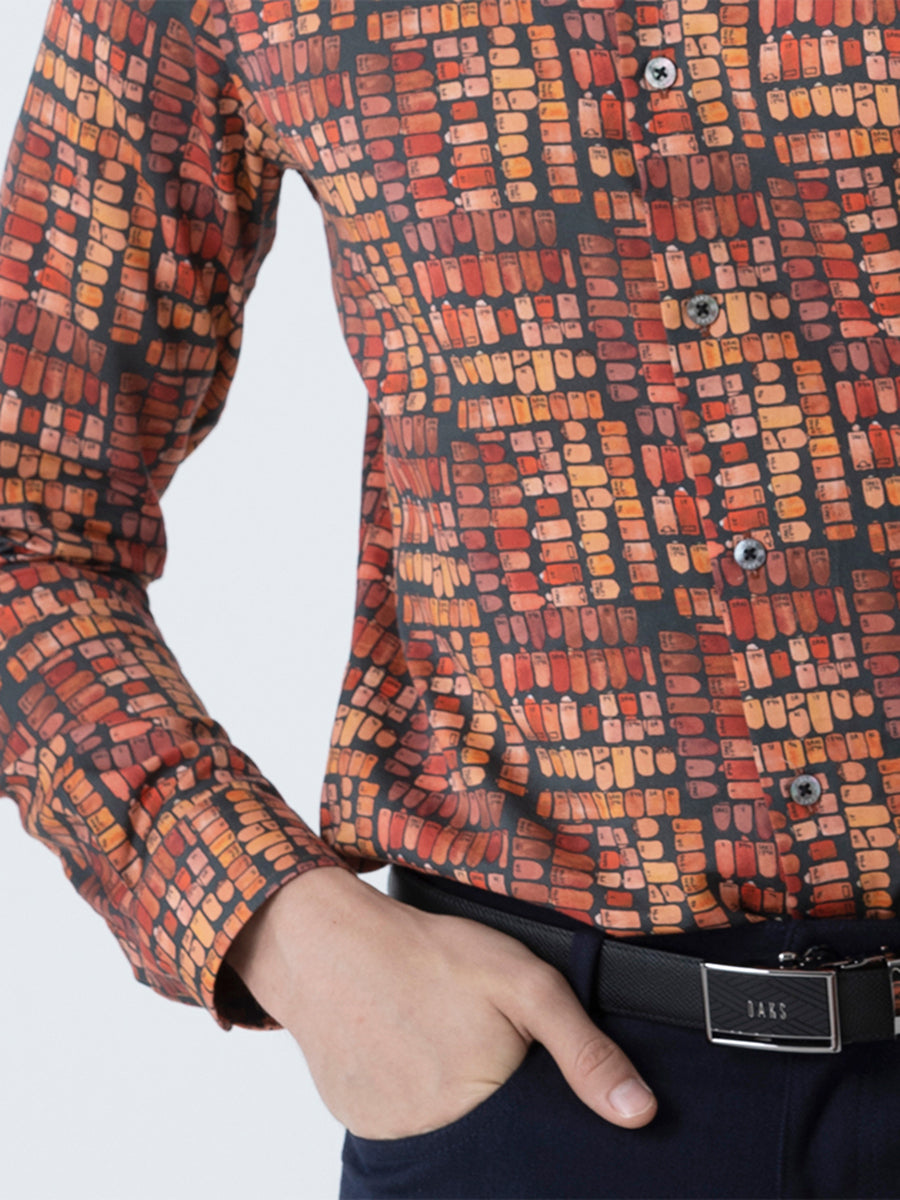 DAKS เสื้อเชิ้ต ผู้ชาย แขนยาว ทรง Smart Fit สีน้ำตาล