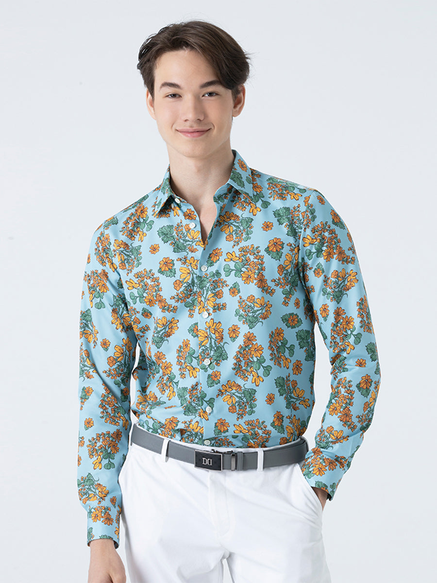 DAKS เสื้อเชิ้ต ผู้ชาย แขนยาว ทรง Smart Fit สีฟ้า