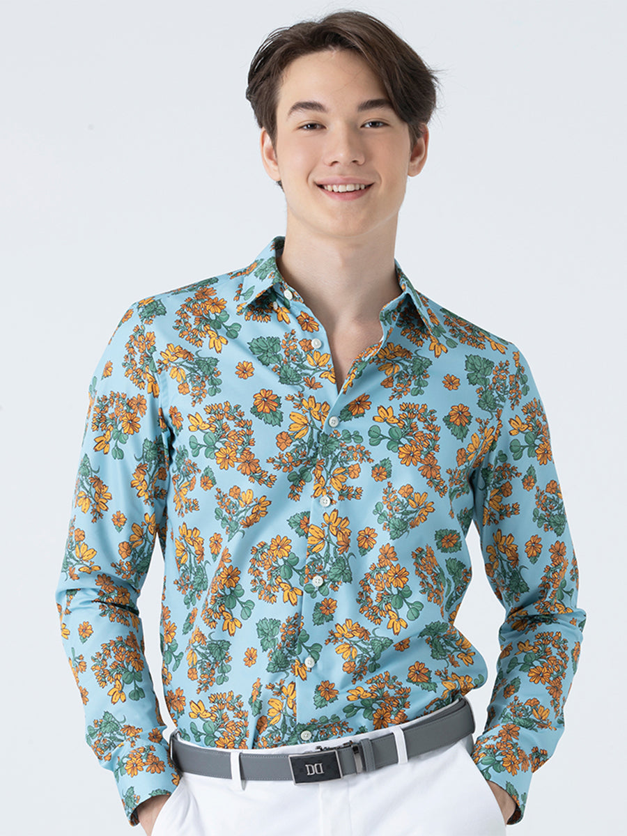 DAKS เสื้อเชิ้ต ผู้ชาย แขนยาว ทรง Smart Fit สีฟ้า