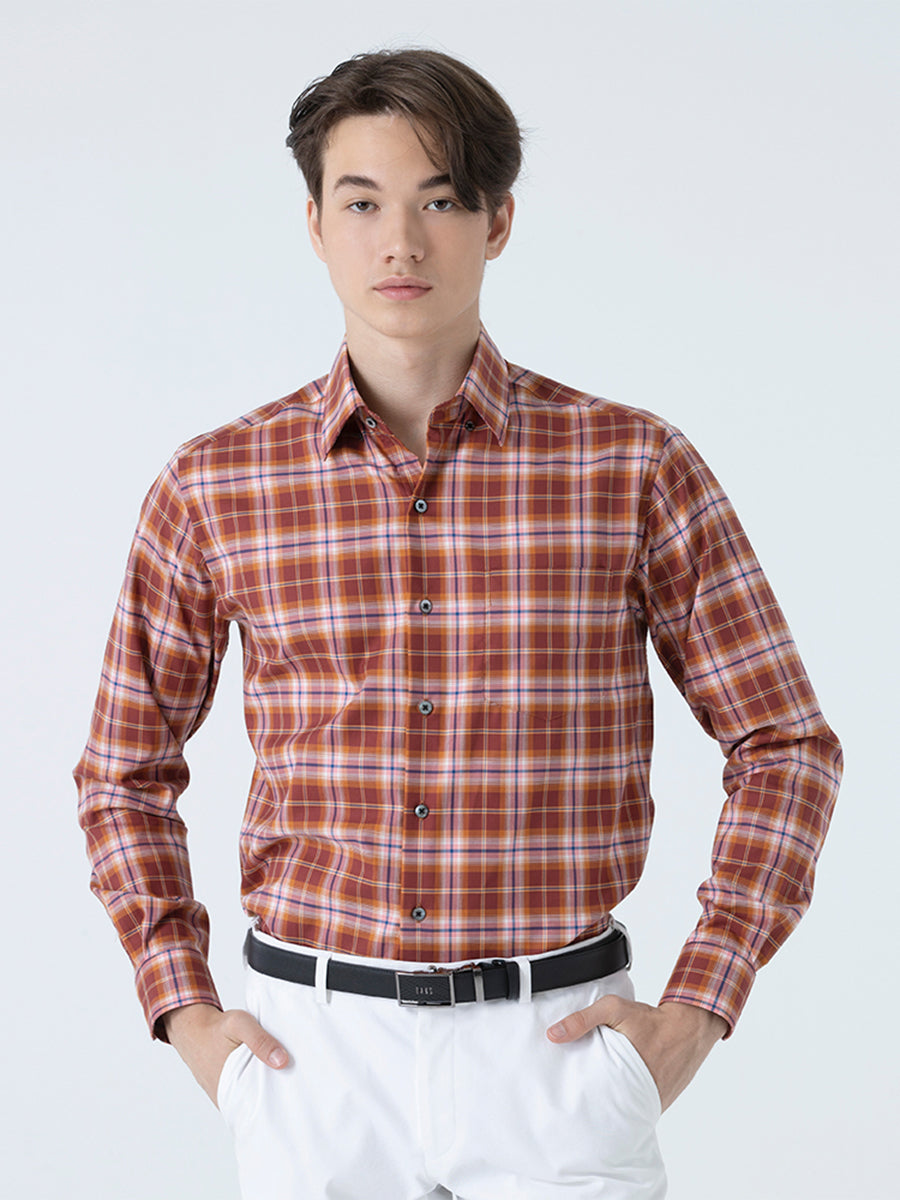 DAKS เสื้อเชิ้ต ผู้ชาย แขนยาว ทรง Regular Fit สีแดง