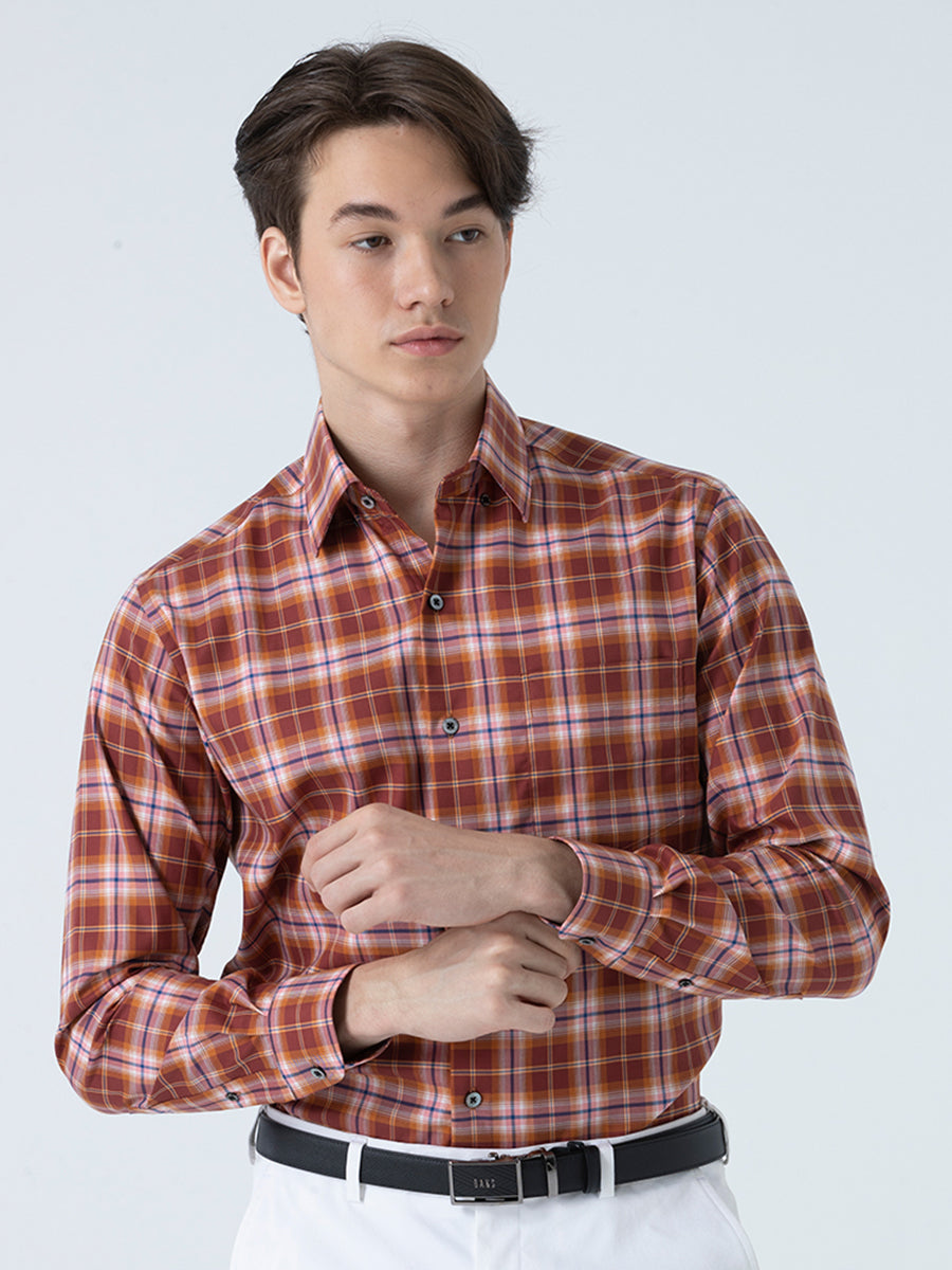 DAKS เสื้อเชิ้ต ผู้ชาย แขนยาว ทรง Regular Fit สีแดง