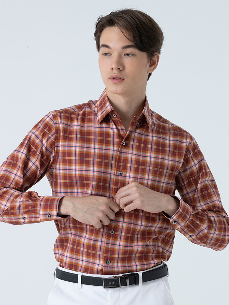 DAKS เสื้อเชิ้ต ผู้ชาย แขนยาว ทรง Regular Fit สีแดง