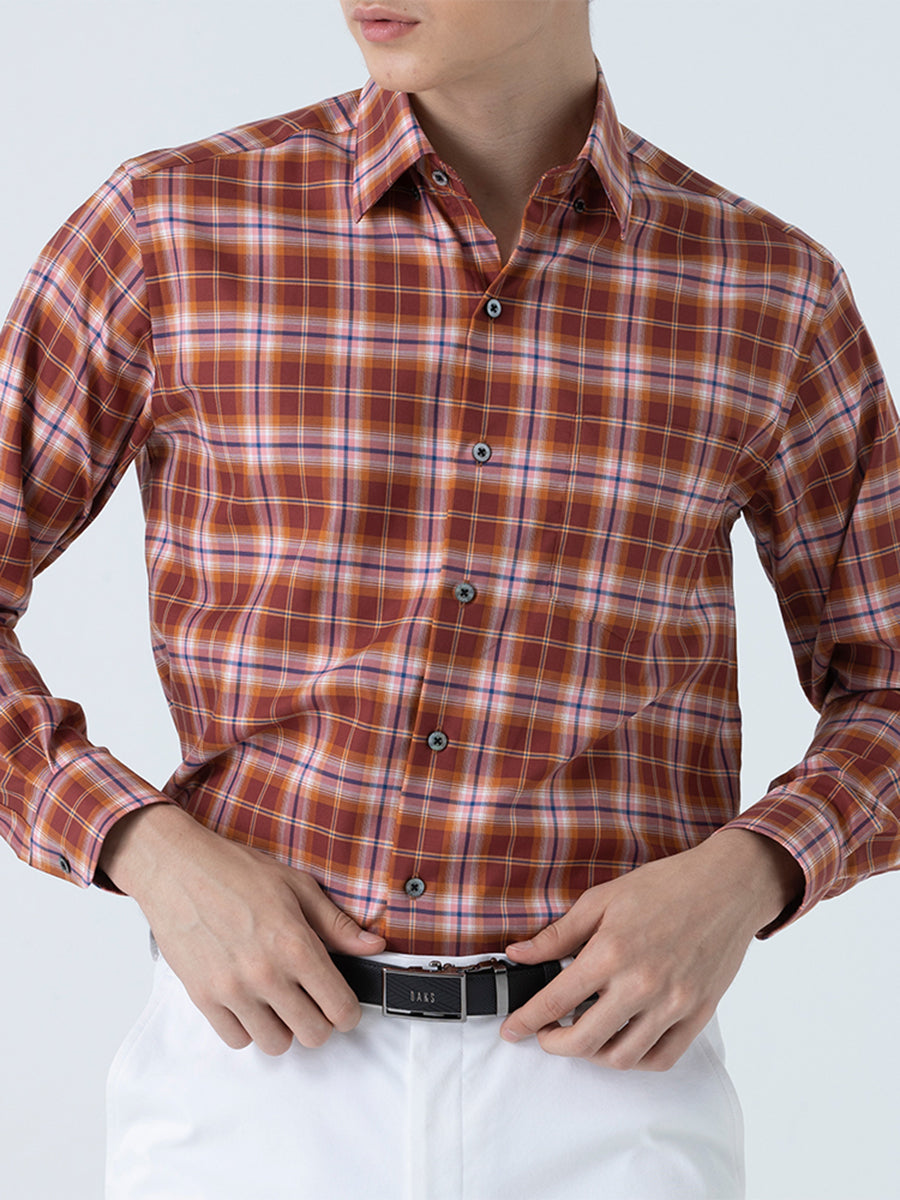 DAKS เสื้อเชิ้ต ผู้ชาย แขนยาว ทรง Regular Fit สีแดง