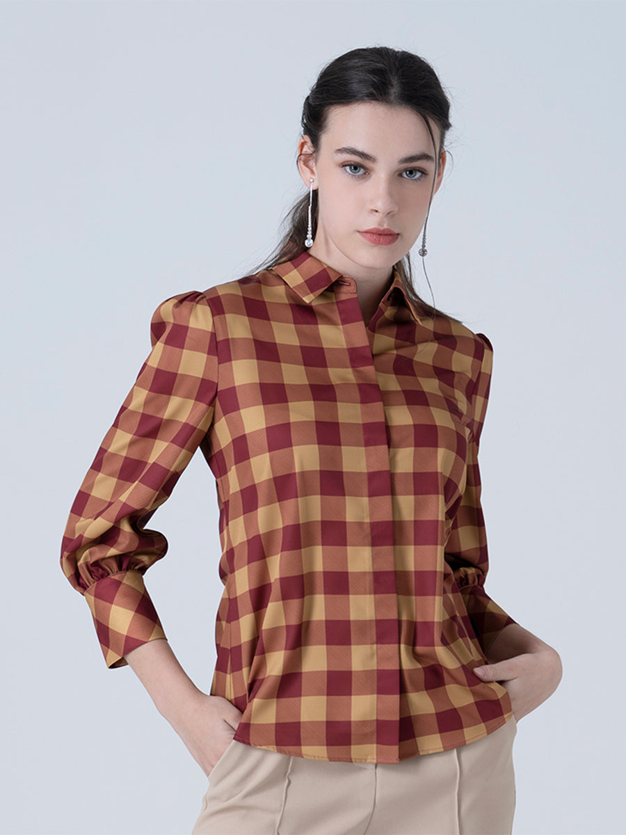 DAKS เสื้อเชิ้ต ผู้หญิง แขนยาว ลายเชค ทรง Regular Fit