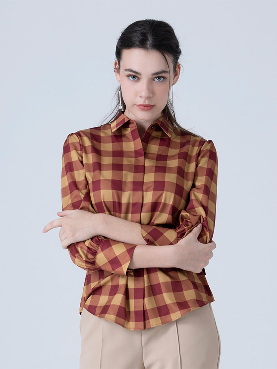 DAKS เสื้อเชิ้ต ผู้หญิง แขนยาว ลายเชค ทรง Regular Fit