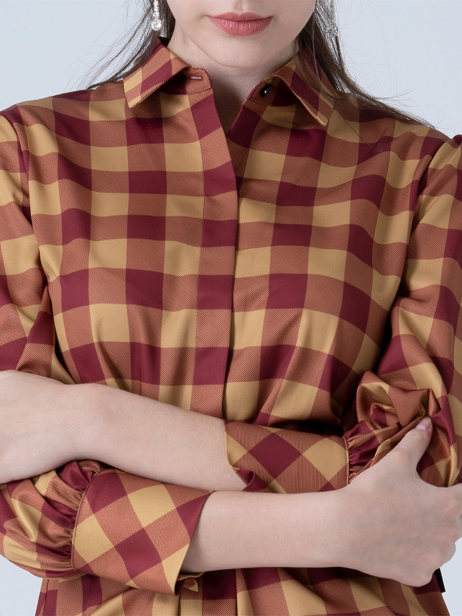 DAKS เสื้อเชิ้ต ผู้หญิง แขนยาว ลายเชค ทรง Regular Fit