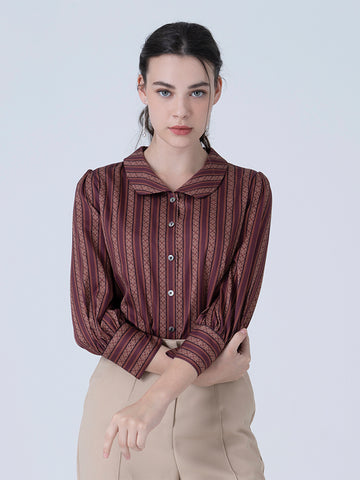 DAKS เสื้อเชิ้ต ผู้หญิง แขนยาว ทรง Regular Fit แดงเข้ม