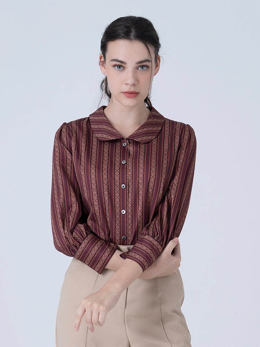 DAKS เสื้อเชิ้ต ผู้หญิง แขนยาว ทรง Regular Fit แดงเข้ม