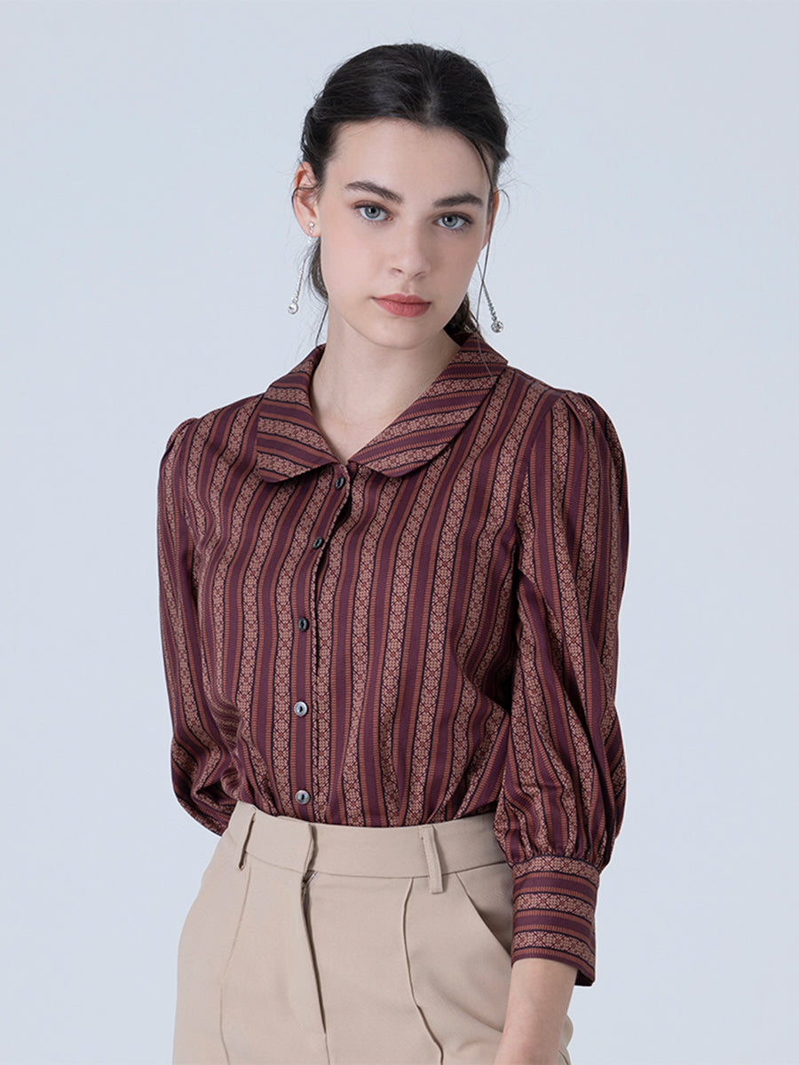 DAKS เสื้อเชิ้ต ผู้หญิง แขนยาว ทรง Regular Fit แดงเข้ม