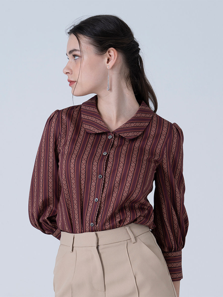 DAKS เสื้อเชิ้ต ผู้หญิง แขนยาว ทรง Regular Fit แดงเข้ม