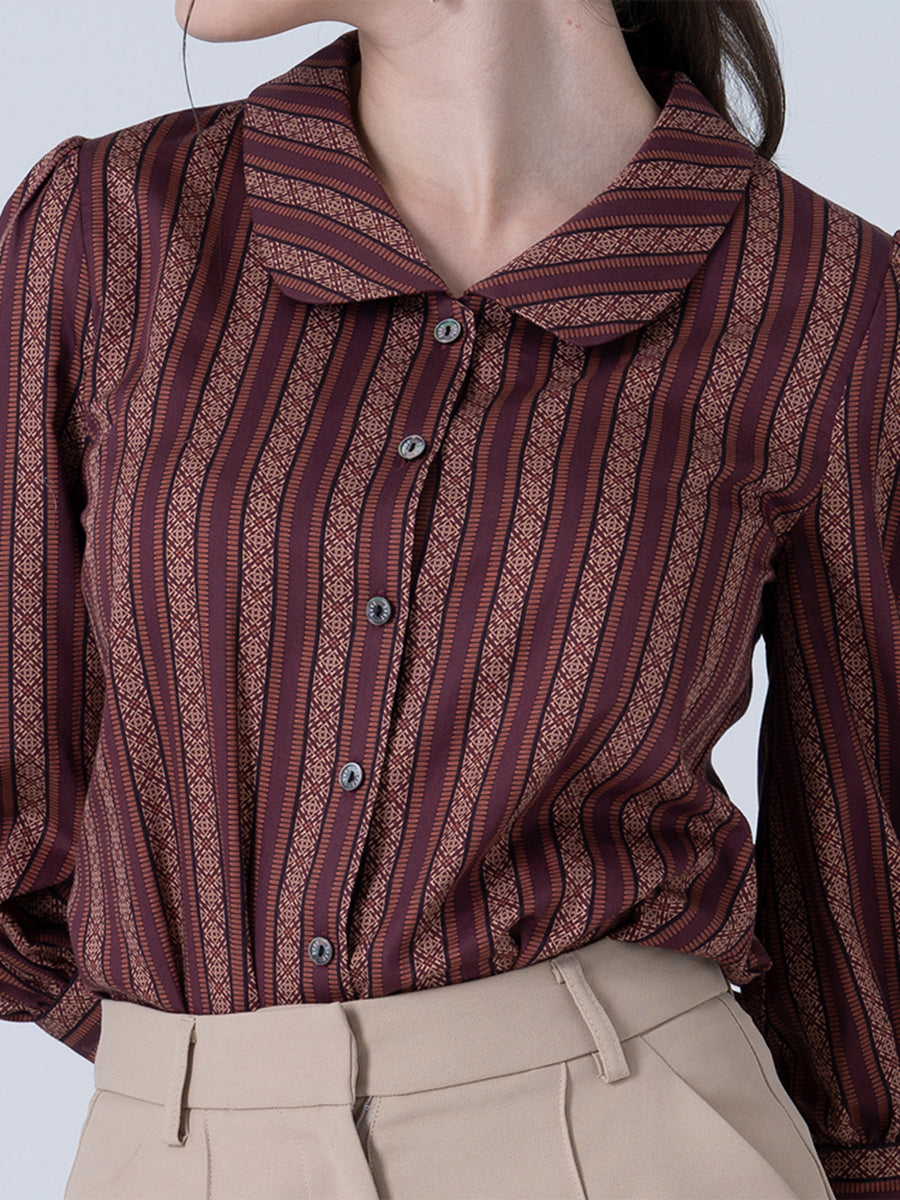 DAKS เสื้อเชิ้ต ผู้หญิง แขนยาว ทรง Regular Fit แดงเข้ม