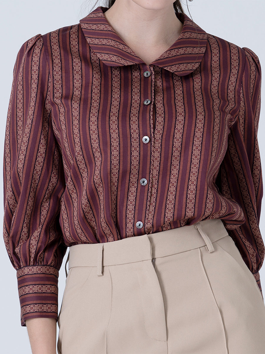 DAKS เสื้อเชิ้ต ผู้หญิง แขนยาว ทรง Regular Fit แดงเข้ม