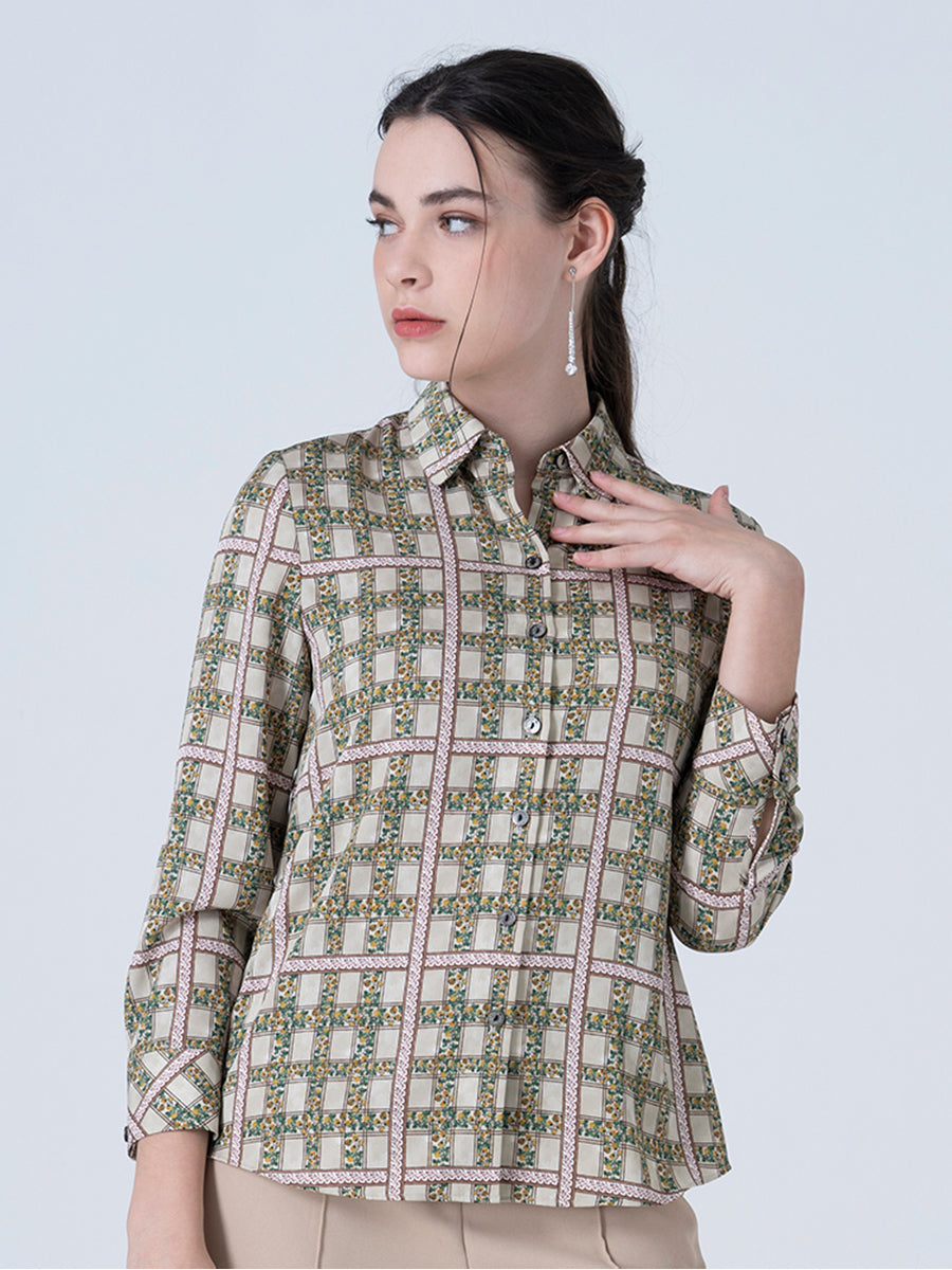 DAKS เสื้อเชิ้ต ผู้หญิง แขนยาว ทรง Regular Fit สีเขียว